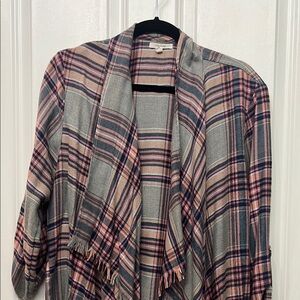 Maurices Pink and Gray Plaid Cardigan Sweater